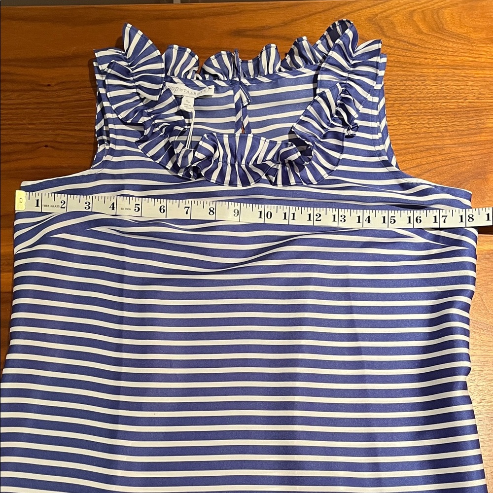NWT RSVP by TALBOTS sleeveless striped shell top RUFFLED round neck side zip SP - Picture 8 of 13